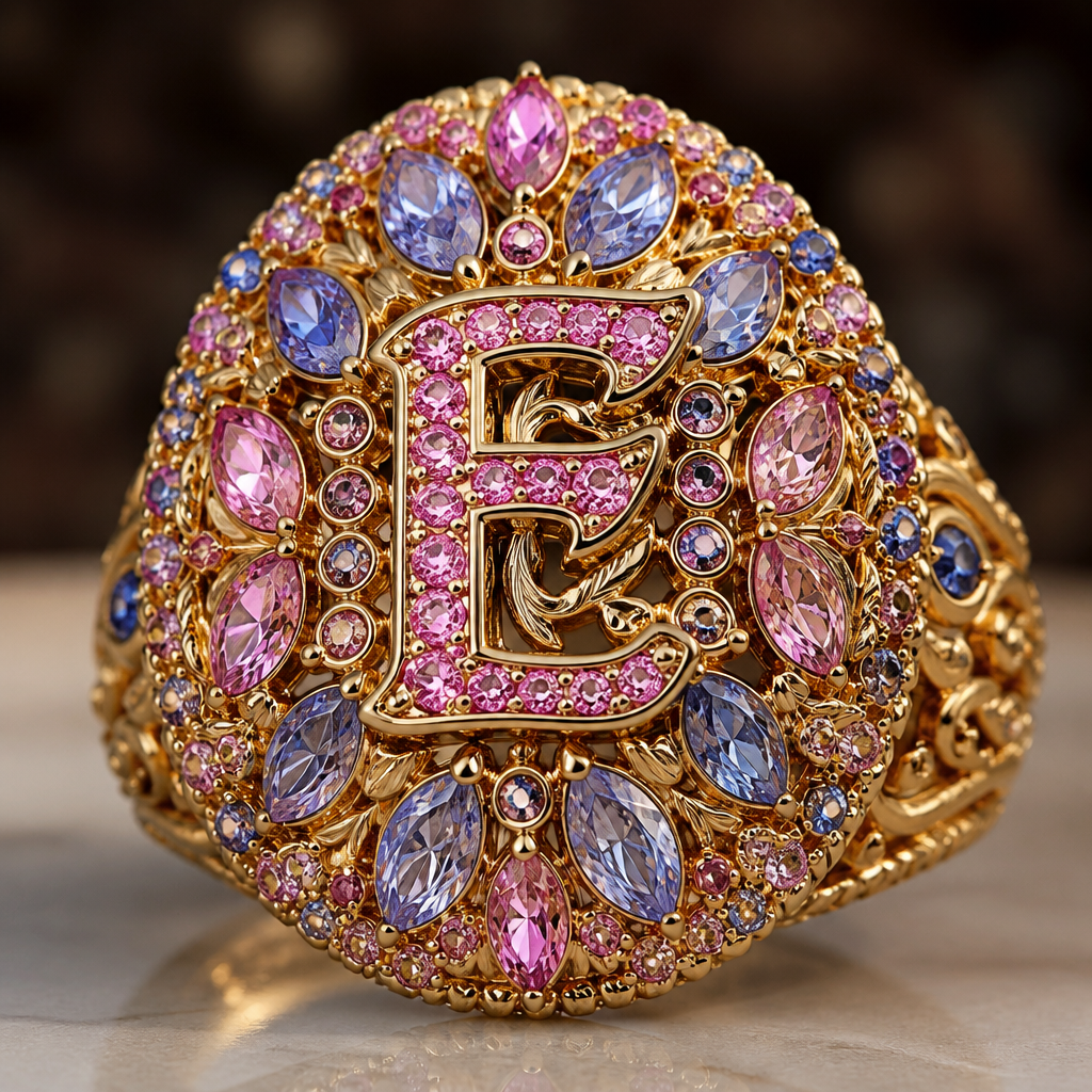 A ethnic women's ring, highly ornate, intricate and elaborate, richly detailed. anel de 15 anos com inicial E com pedras rosa dentro com azul e rosa em volta
photorealistic jewelry design, A ethnic women's ring, highly ornate, intricate and elaborate, richly detailed. anel de 15 anos com inicial E com pedras rosa dentro com azul e rosa em volta, ethnic style, just the design no text