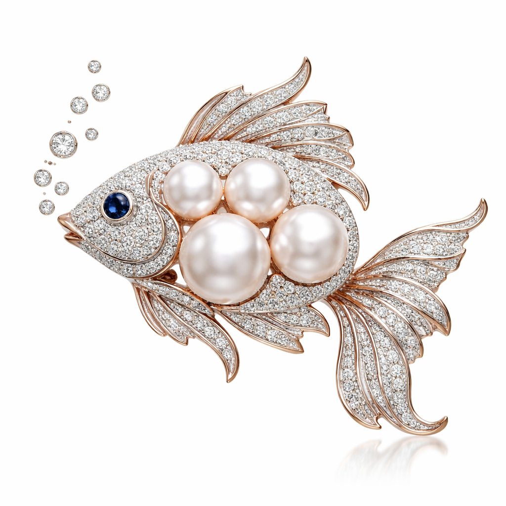 Pearl fish brooch