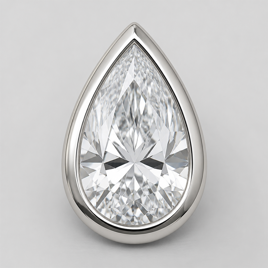 Pear shape diamond
photorealistic jewelry design, Pear shape diamond, bezel style, just the design no text