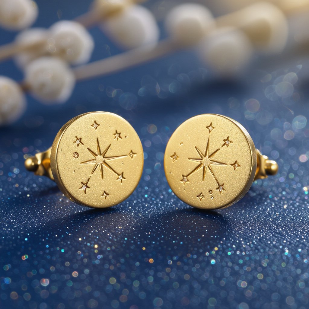  золотые матовые серьги в виде созвездия сириус