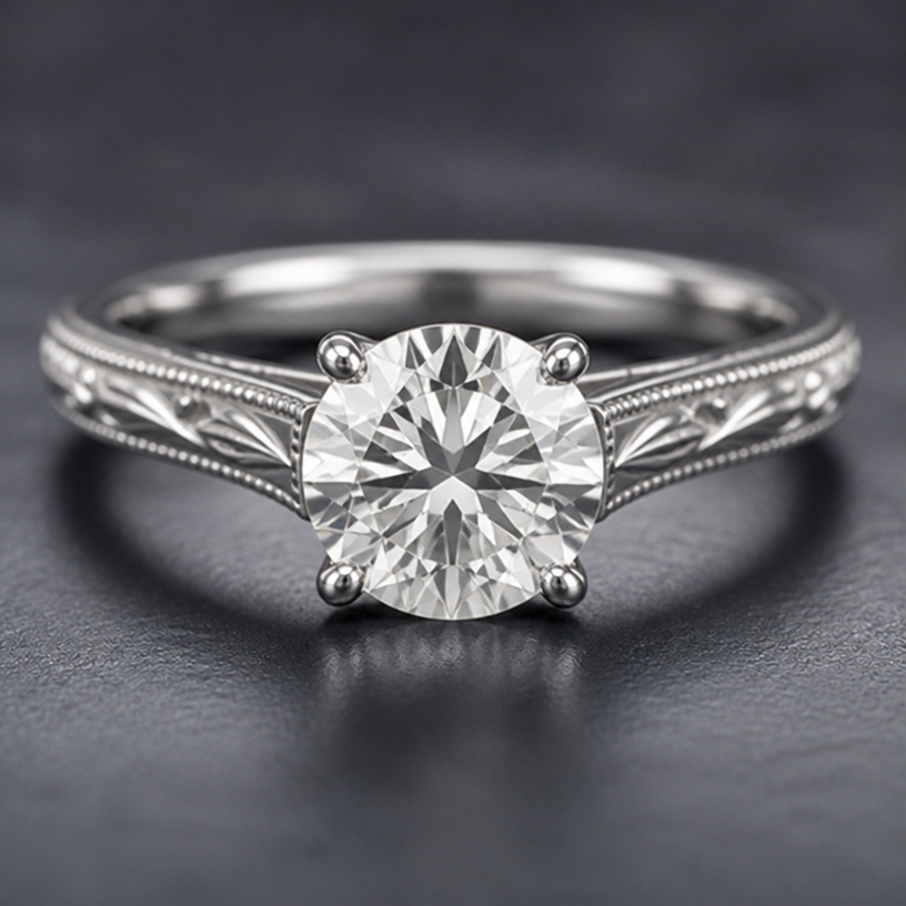 The band is more vintage but no additional stones
edit the attached jewelry design with these instructions: The band is more vintage but no additional stones. keep it photorealistic, just the design no text
