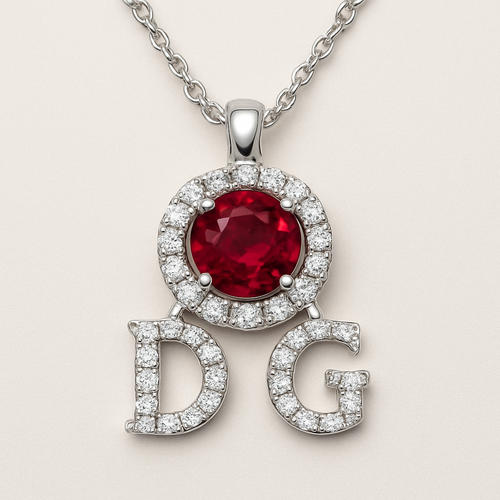 ruby with D and G letters pendant 