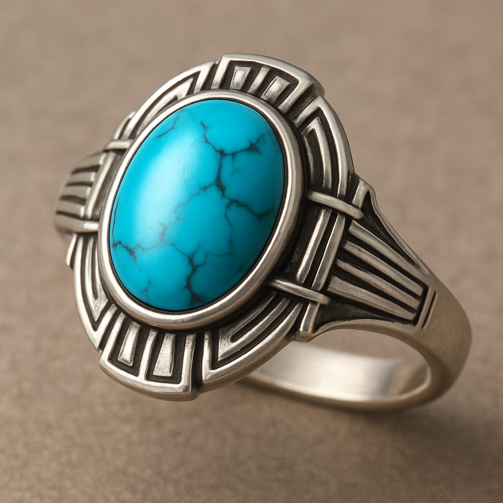 Turquoise cabochon on silver ring