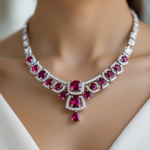 American diamond ruby heavy necklace for Indian girl 