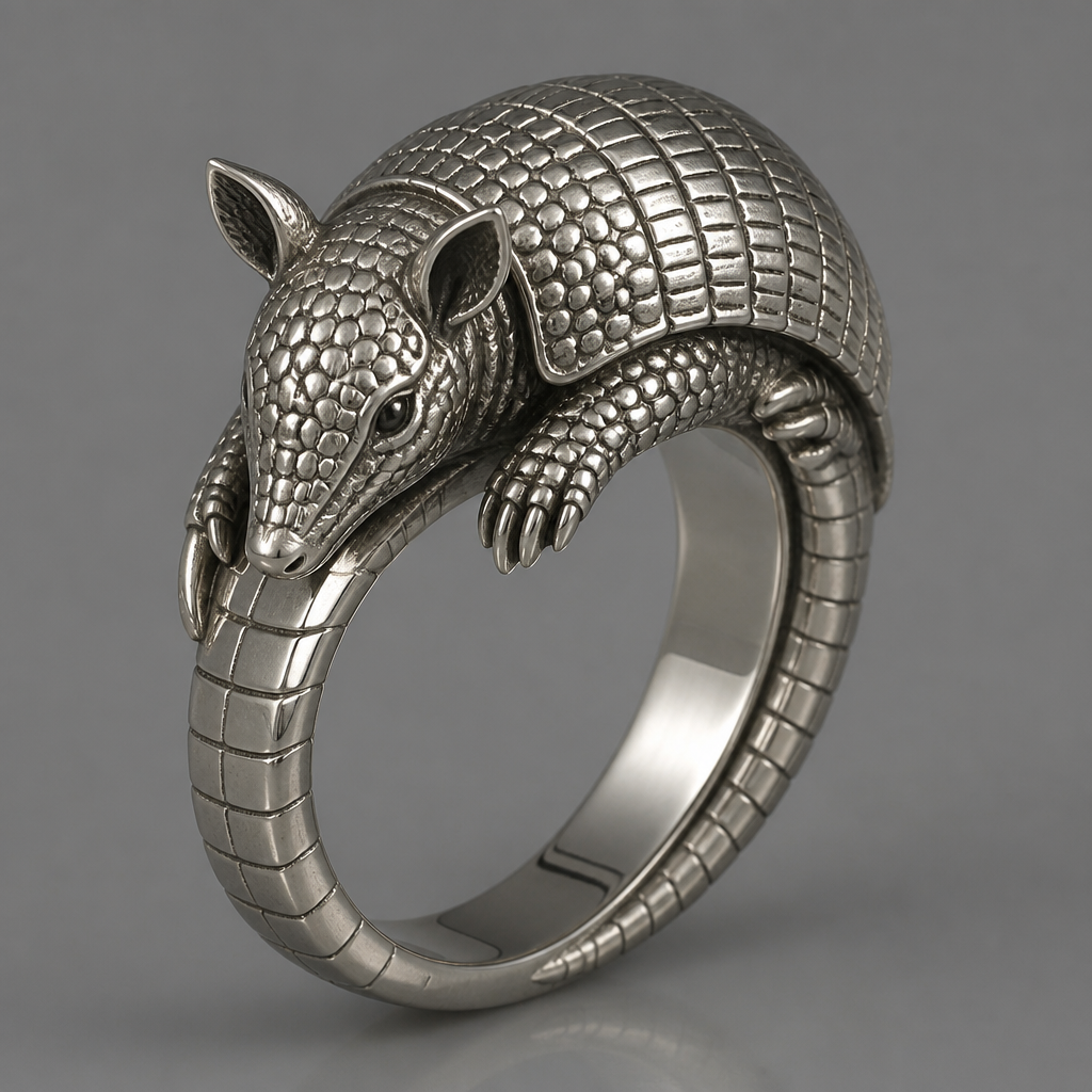 Armadillo ring silver
photorealistic jewelry design, Armadillo ring silver
, just the design no text