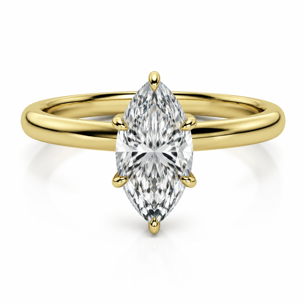 6 claw marquise diamond engagement ring in yellow gold
photorealistic jewelry design, 6 claw marquise diamond engagement ring in yellow gold
, minimalist style, just the design no text