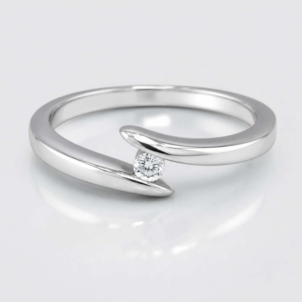 A modern women's ring made of silver with diamond stones. inspiration cancer du sein, demi rond simple avec petit diamant sur le dessus
photorealistic jewelry design, A modern women's ring made of silver with diamond stones. inspiration cancer du sein, demi rond simple avec petit diamant sur le dessus, modern style, just the design no text