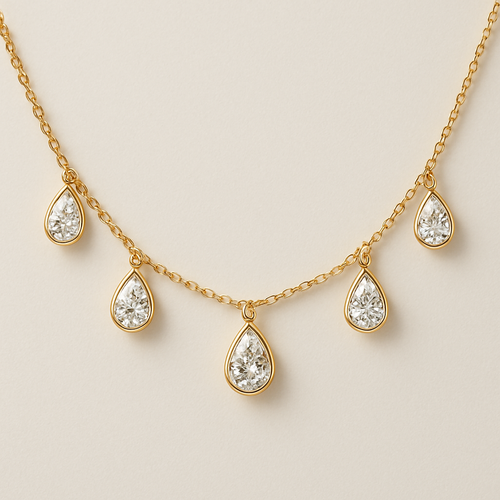 Pear shape pears station necklace 7 diamonds 