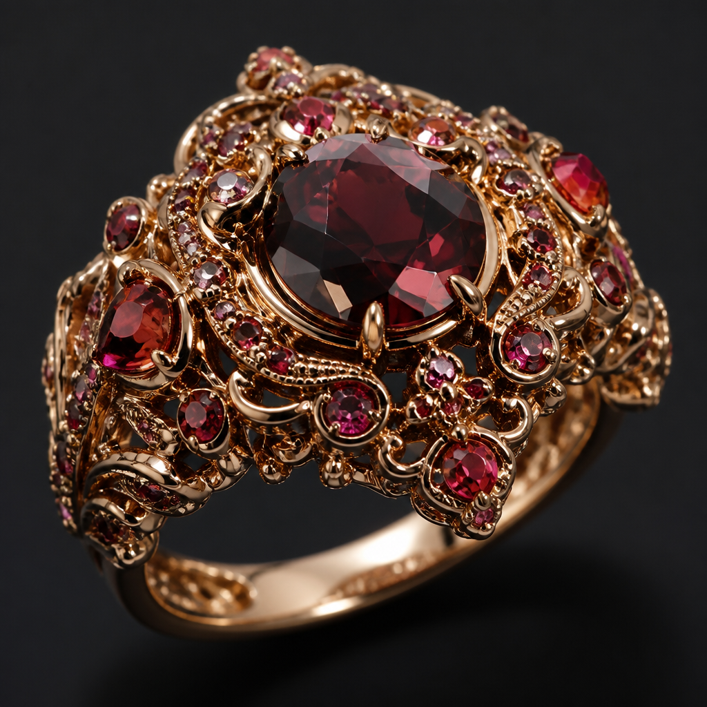 A romantic women's ring with garnet and ruby stones, highly ornate, intricate and elaborate, richly detailed
photorealistic jewelry design, A romantic women's ring with garnet and ruby stones, highly ornate, intricate and elaborate, richly detailed, romantic style, just the design no text