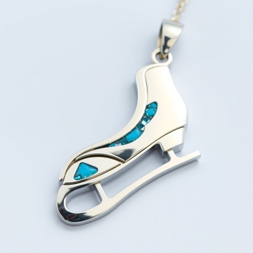 Pendant silver of stylized ice figure skating skates. Remove boots and leave only lowest part of skates. Add turquoise