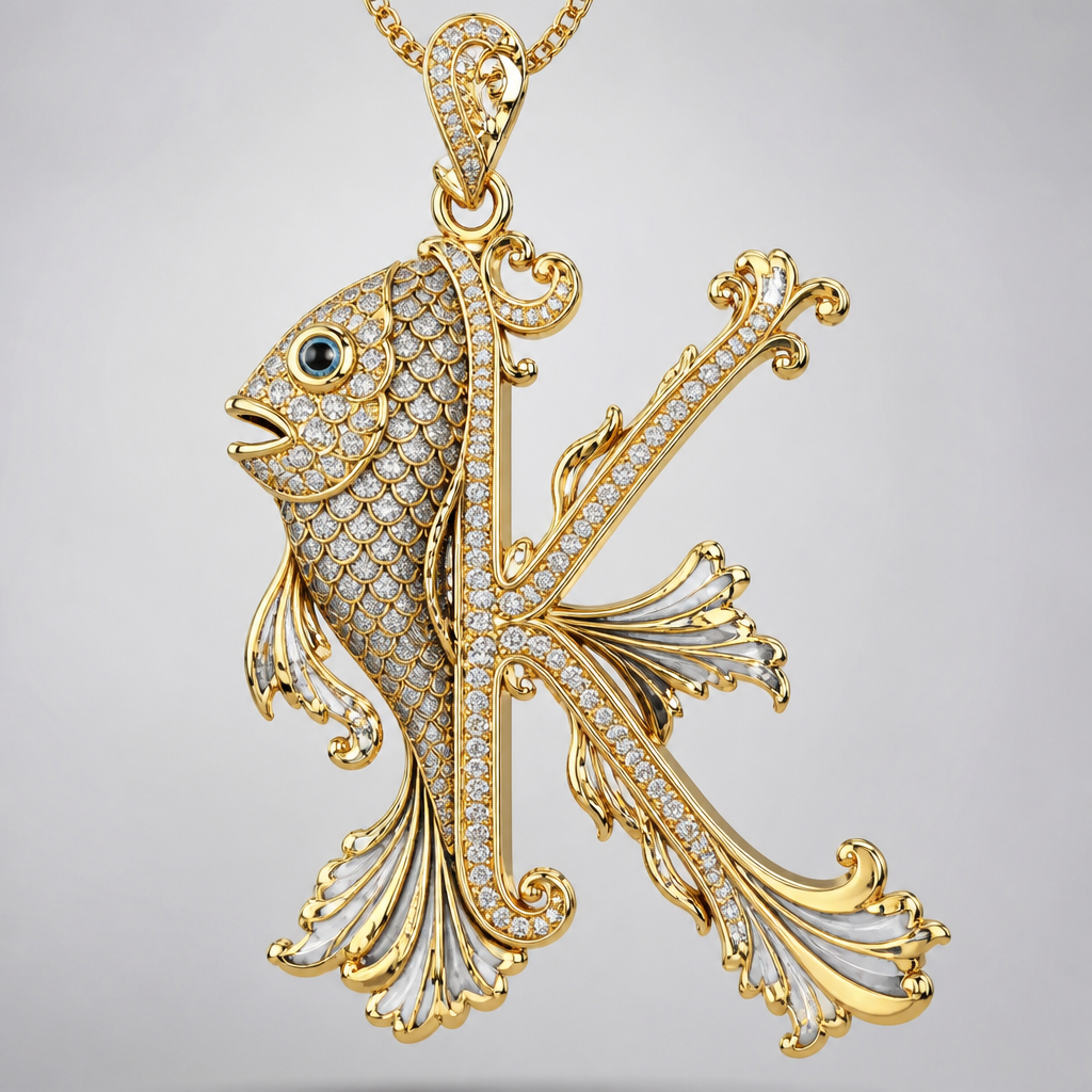 A women's ring, highly ornate, intricate and elaborate, richly detailed. Кулон рыбка в виде буквы К
photorealistic jewelry design, A women's ring, highly ornate, intricate and elaborate, richly detailed. Кулон рыбка в виде буквы К, modern style, just the design no text