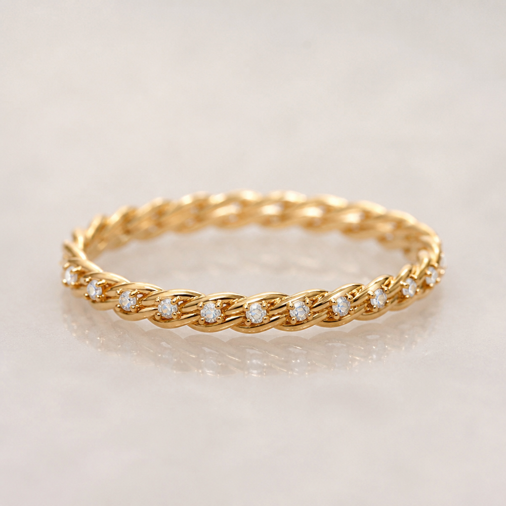 Gold double rope band with mini mini aurora diamonds in between
photorealistic jewelry design, Gold double rope band with mini mini aurora diamonds in between , minimalist style, just the design no text