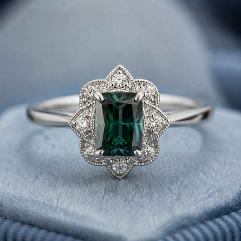 Change centre stone to radiant cut
edit the attached jewelry design with these instructions: Change centre stone to radiant cut. keep it photorealistic, just the design no text