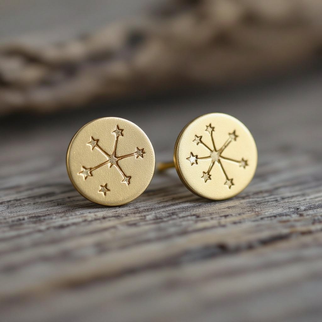 Небольшие золотые матовые серьги в виде созвездия