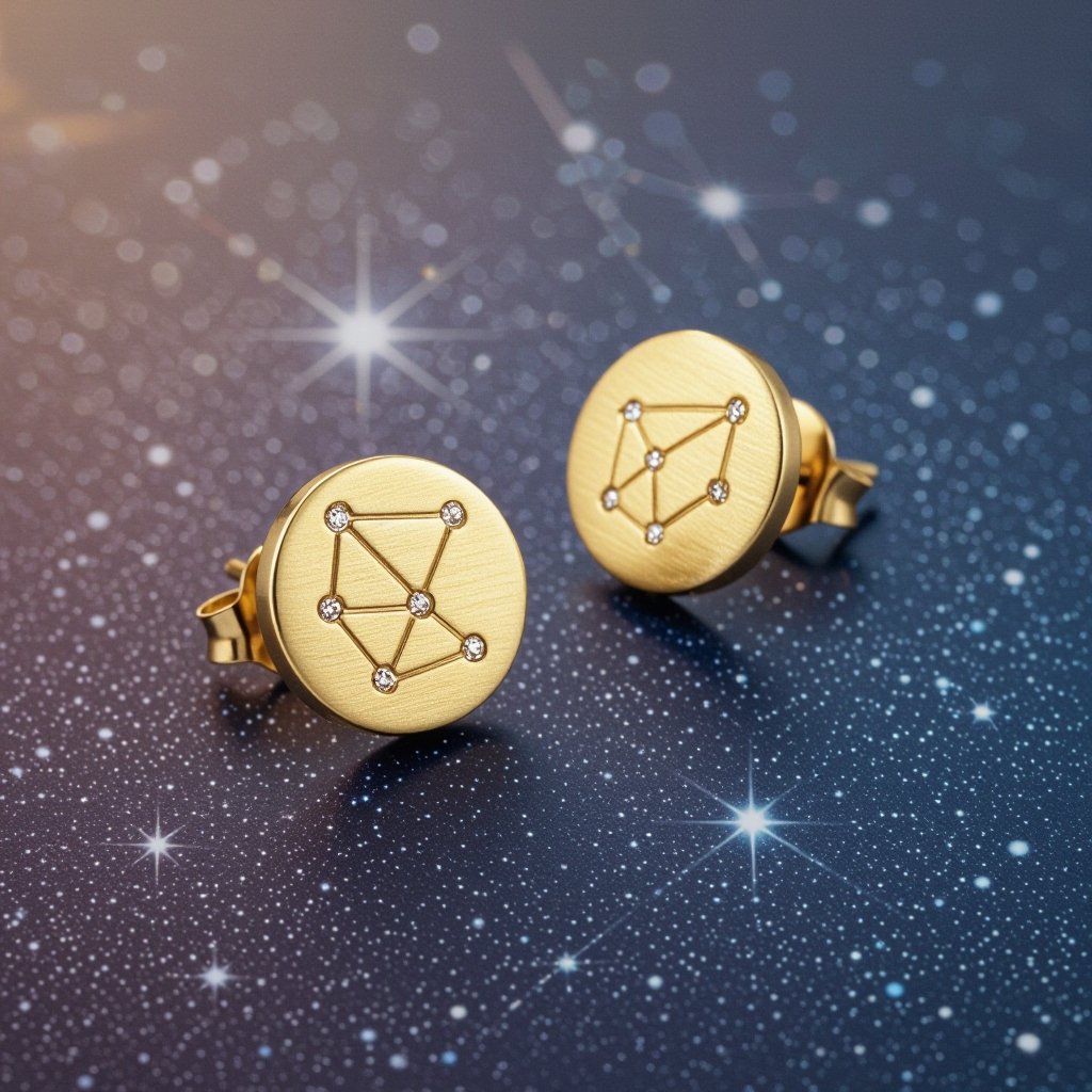  золотые матовые серьги в виде созвездия сириус