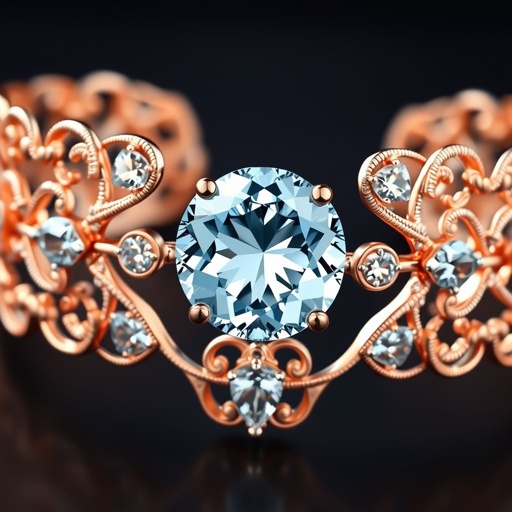 A rose gold aquamarine gemstone rose cut and diamond gemstones trillion, with VVS and M carat bracelets