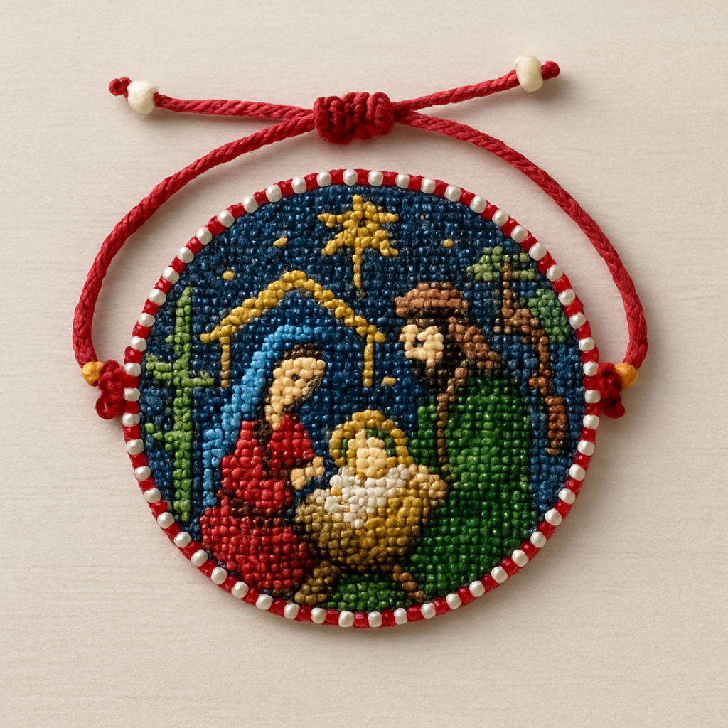 Braccialetto di perline di vetro rappresentante la natività