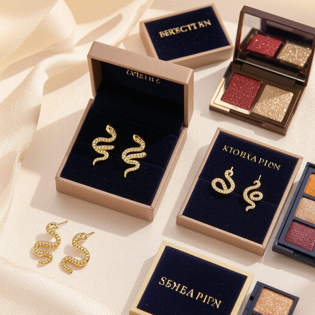 Небольшие золотые матовые серьги в виде символической змеи