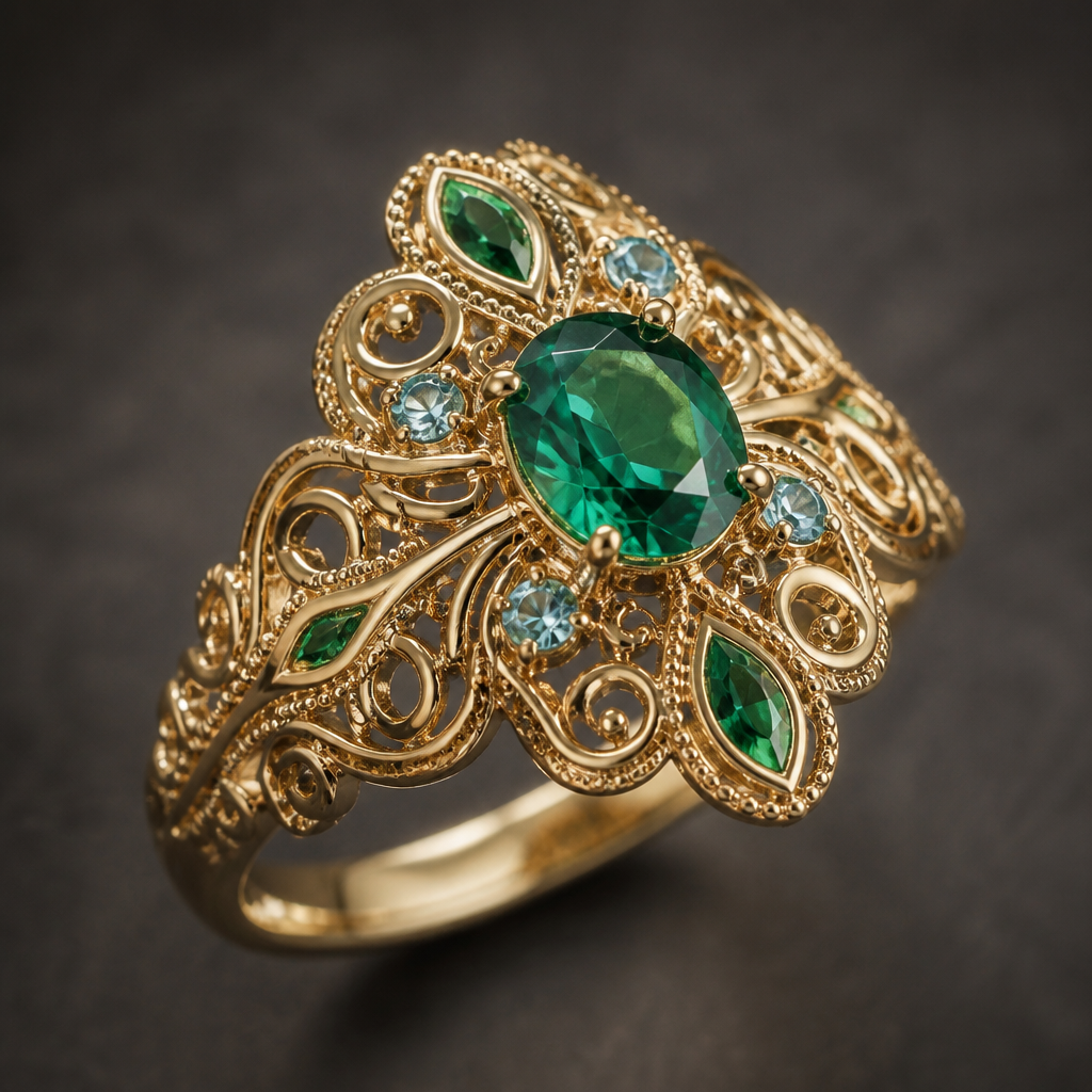 A gold women's ring made of white gold with emerald and aquamarine stones suitable for formal, highly ornate, intricate and elaborate, richly detailed. delicado y sencillo
photorealistic jewelry design, A gold women's ring made of white gold with emerald and aquamarine stones suitable for formal, highly ornate, intricate and elaborate, richly detailed. delicado y sencillo, gold style, just the design no text