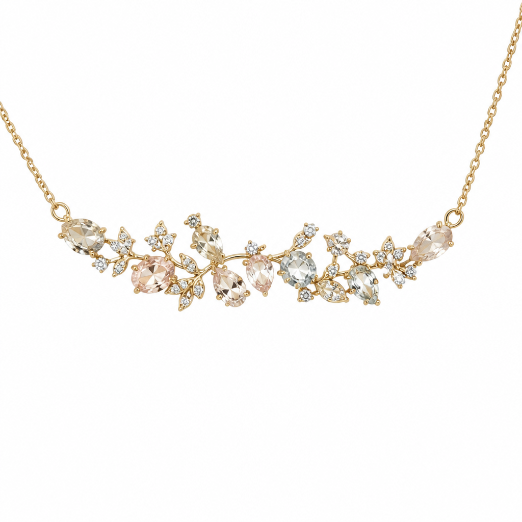 "centered necklace name "kristina" with light colored gemstones and some diamonds in gold setting
photorealistic jewelry design, "centered necklace name "kristina" with light colored gemstones and some diamonds in gold setting, just the design no text