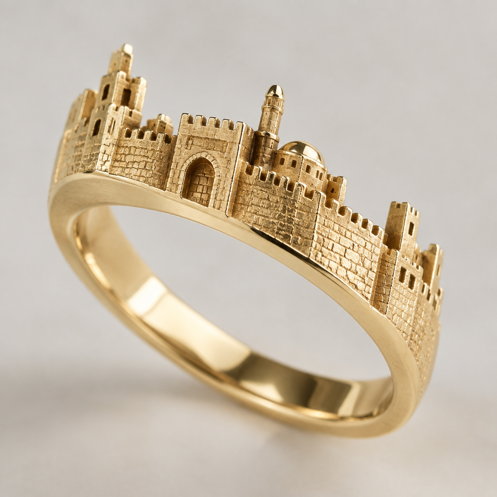 A women's ring. Jerusalem walls ring
photorealistic jewelry design, A women's ring. Jerusalem walls ring, modern style, just the design no text