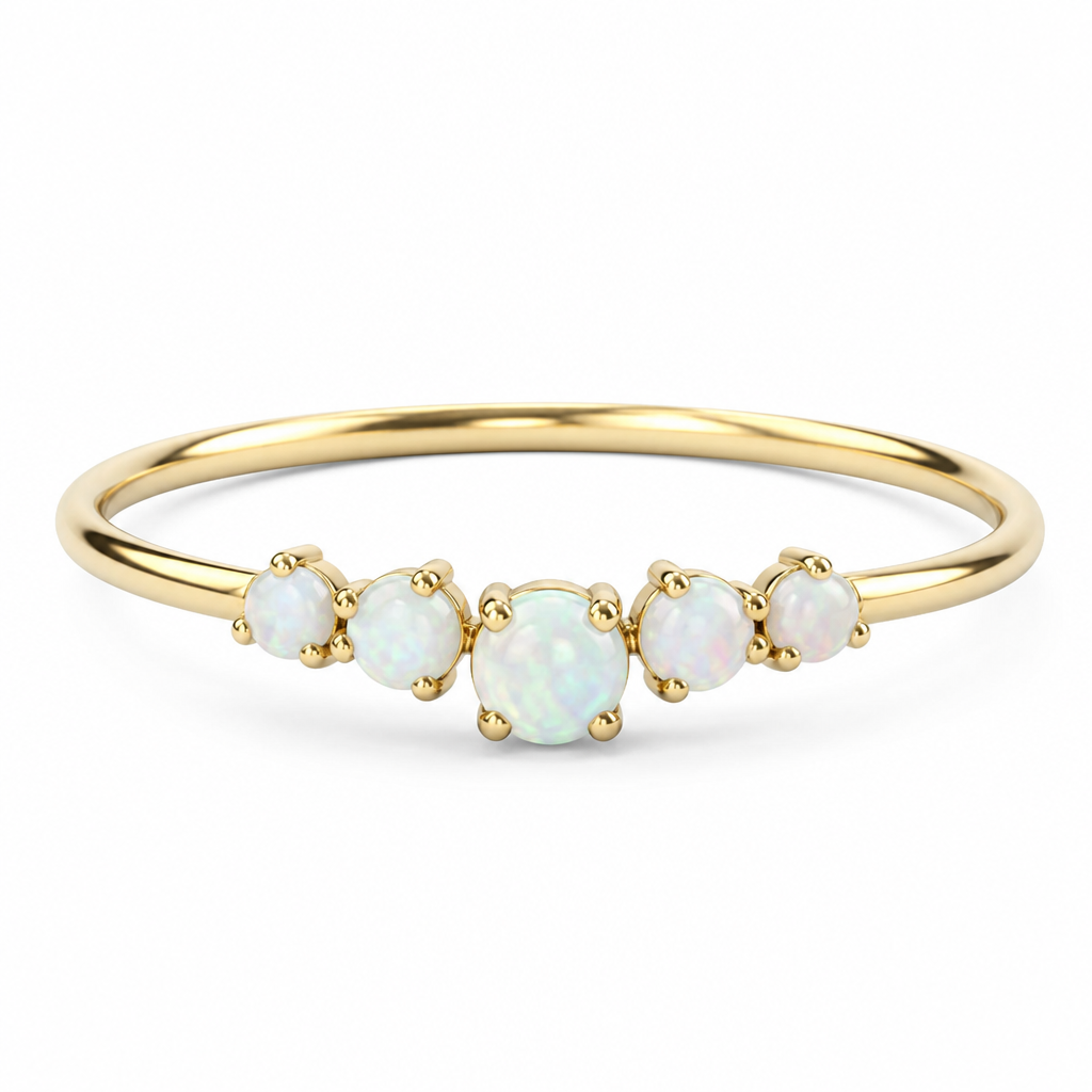 A minimalist women's ring made of gold with opal stones. bracciale oro bianco con scritta Elia
photorealistic jewelry design, A minimalist women's ring made of gold with opal stones. bracciale oro bianco con scritta Elia, minimalist style, just the design no text