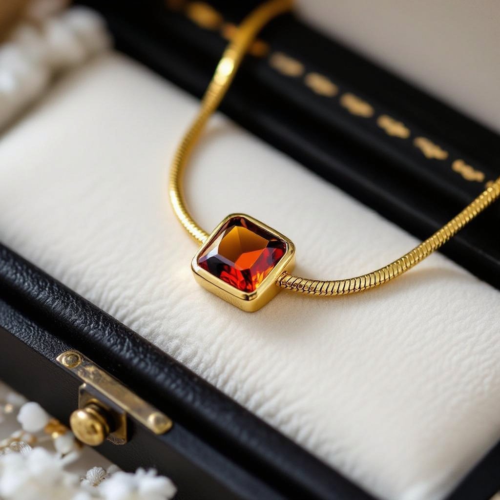 Choker , chain style: snake width 7mm, gem stone in the middle squared with a thick outer layer , colour of gem stone : brown glass, sunny orangey colour and same width as the chain, fitted