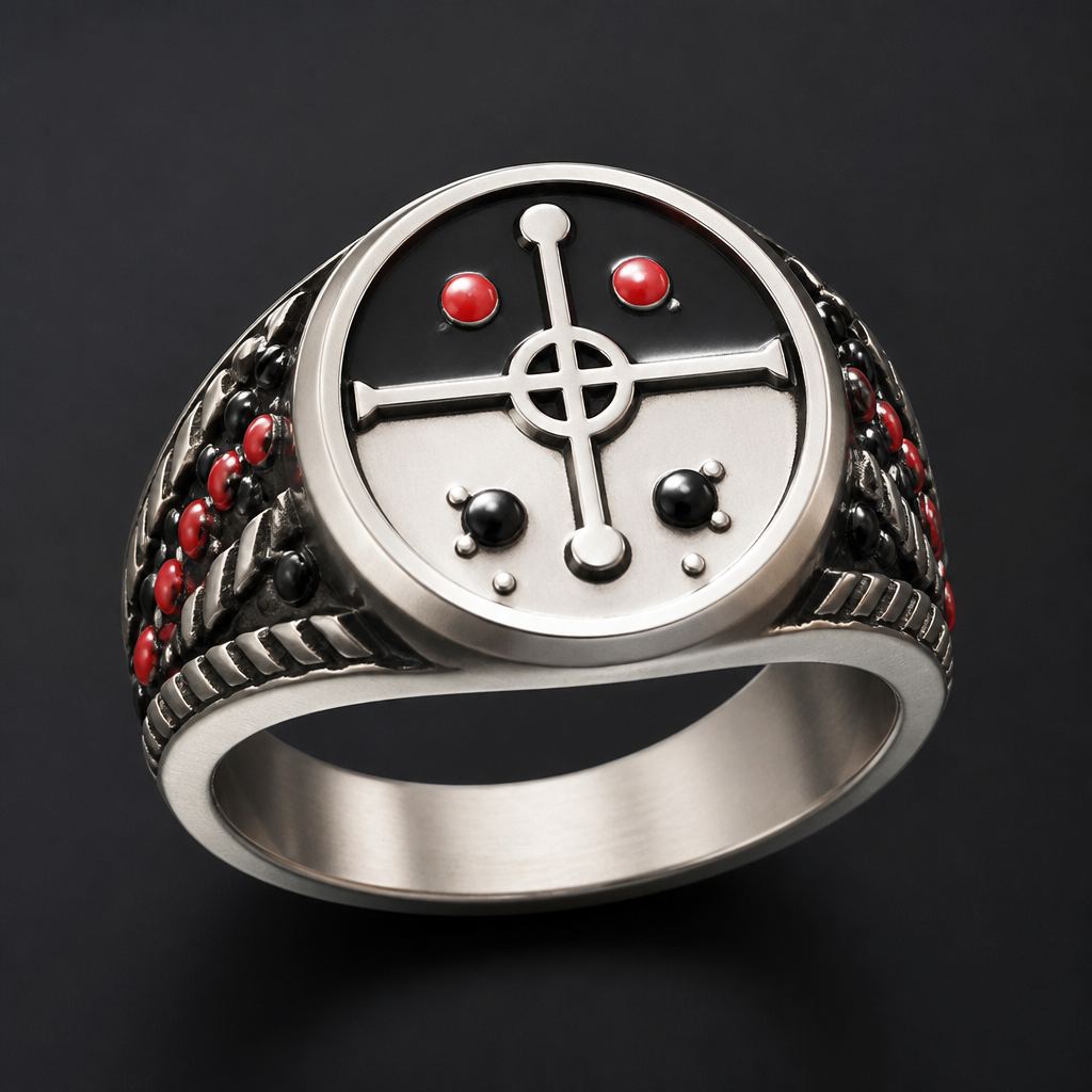 A men's ring. anillos Elegua
photorealistic jewelry design, A men's ring. anillos Elegua, modern style, just the design no text