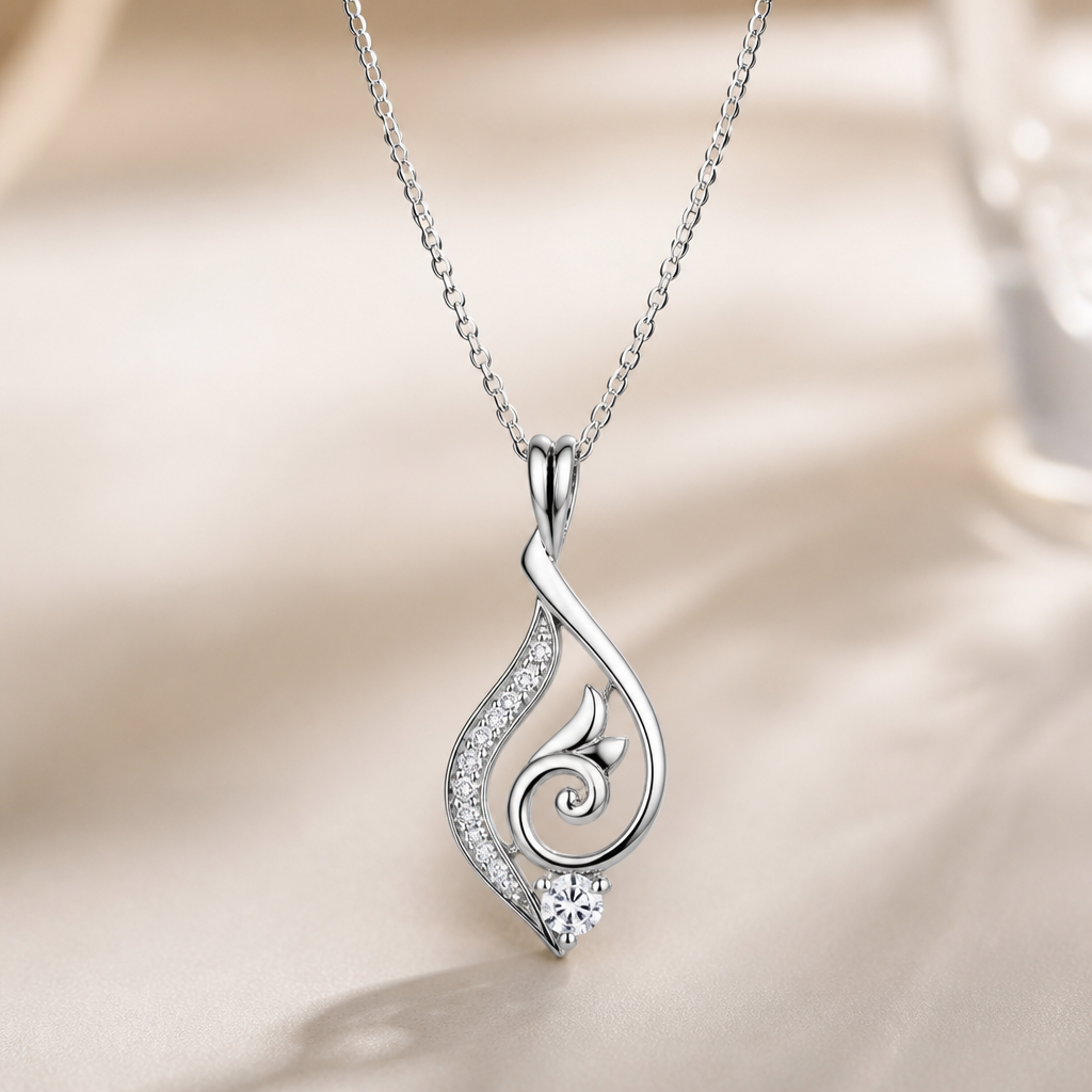 A abstract women's pendant made of white gold with diamond stones suitable for daily wear, minimalist, simple and delicate, clean lines. เอาลายไทยมาเป็นส่วนประกอบ, cost 10,000฿
photorealistic jewelry design, A abstract women's pendant made of white gold with diamond stones suitable for daily wear, minimalist, simple and delicate, clean lines. เอาลายไทยมาเป็นส่วนประกอบ, cost 10,000฿, abstract style, just the design no text