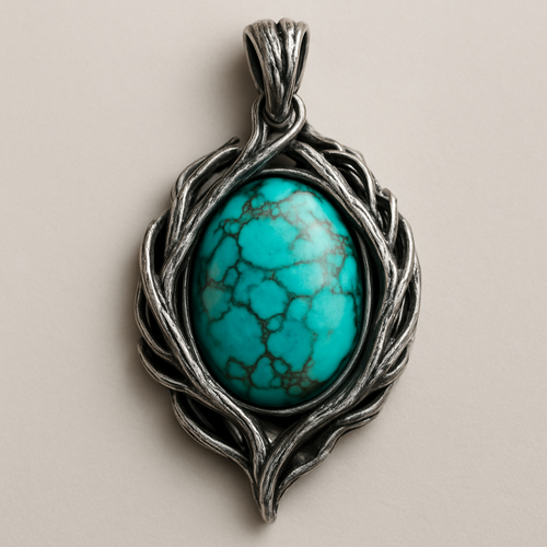 Pendant it’s turquoise is the center stone and some type of organic element in capsulating that Centerstone
