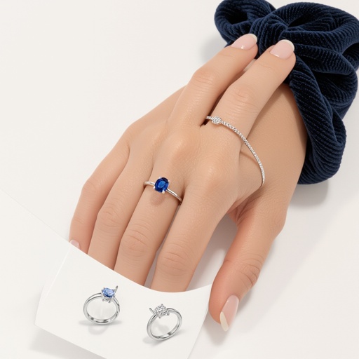 3 sapphires oval cut, 3 round diamonds