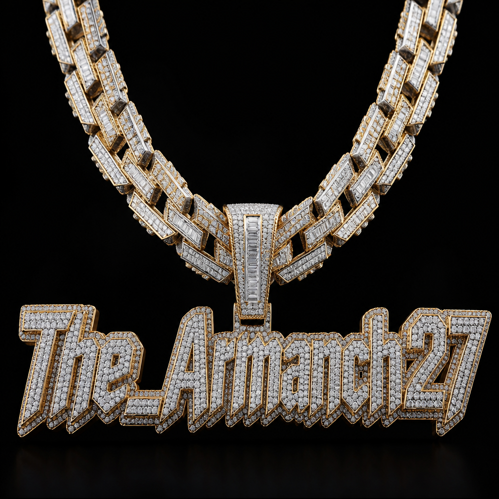 A geometric men's necklace made of gold with diamond stones suitable for party, highly ornate, intricate and elaborate, richly detailed. Me gustaría una cadena de eslabones gruesos y robustos, con un acabado elegante y completamente cubierta de diamantes, buscando un efecto de máximo brillo y presencia. El diseño debe sentirse moderno, exclusivo y de alta gama, con un trabajo de engaste preciso para que las piedras resalten desde diferentes ángulos.
Como pieza central, quisiera un dije grande y personalizado con el nombre “The_Armanch27”, utilizando letras gruesas, modernas y tridimensionales. Cada letra debe estar completamente cubierta de diamantes, con un diseño que haga que el nombre sea el protagonista de la pieza. Me gustaría que el dije tenga un acabado tridimensional y un volumen considerable, manteniendo una apariencia elegante y lujosa.
Preferiblemente, quisiera que la estructura sea elaborada en oro blanco, oro amarillo o una combinación de ambos, dependiendo de cuál opción permita conseguir el mejor resultado visual. También me gustaría que los diamantes del dije tengan un engaste que maximice el brillo y que la cadena combine perfectamente con el diseño del nombre.
Busco una pieza exclusiva, de apariencia imponente y muy llamativa, pero al mismo tiempo elegante y sofisticada. La idea es que sea una cadena personalizada de alta joyería, con el nombre The_Armanch27como elemento principal y un acabado digno de una pieza única.
photorealistic jewelry design, A geometric men's necklace made of gold with diamond stones suitable for party, highly ornate, intricate and elaborate, richly detailed. Me gustaría una cadena de eslabones gruesos y robustos, con un acabado elegante y completamente cubierta de diamantes, buscando un efecto de máximo brillo y presencia. El diseño debe sentirse moderno, exclusivo y de alta gama, con un trabajo de engaste preciso para que las piedras resalten desde diferentes ángulos.
Como pieza central, quisiera un dije grande y personalizado con el nombre “The_Armanch27”, utilizando letras gruesas, modernas y tridimensionales. Cada letra debe estar completamente cubierta de diamantes, con un diseño que haga que el nombre sea el protagonista de la pieza. Me gustaría que el dije tenga un acabado tridimensional y un volumen considerable, manteniendo una apariencia elegante y lujosa.
Preferiblemente, quisiera que la estructura sea elaborada en oro blanco, oro amarillo o una combinación de ambos, dependiendo de cuál opción permita conseguir el mejor resultado visual. También me gustaría que los diamantes del dije tengan un engaste que maximice el brillo y que la cadena combine perfectamente con el diseño del nombre.
Busco una pieza exclusiva, de apariencia imponente y muy llamativa, pero al mismo tiempo elegante y sofisticada. La idea es que sea una cadena personalizada de alta joyería, con el nombre The_Armanch27como elemento principal y un acabado digno de una pieza única., geometric style, just the design no text