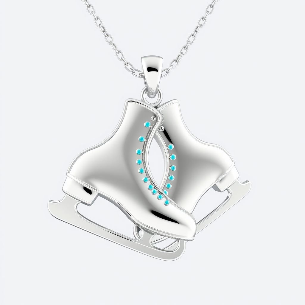 Pendant silver with stylized ice figure skating skates. Remove boots and leave only lowest part of skates. Add turquoise