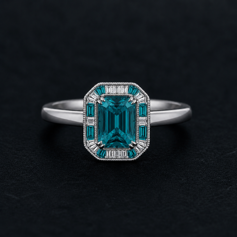 Change to mix of teal and white sapphires
edit the attached jewelry design with these instructions: Change to mix of teal and white sapphires. keep it photorealistic, just the design no text