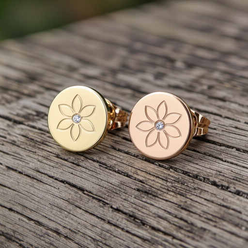 Пуссеты винтовой замок круглый символ цветка жизни с маленьким фианитом по центру