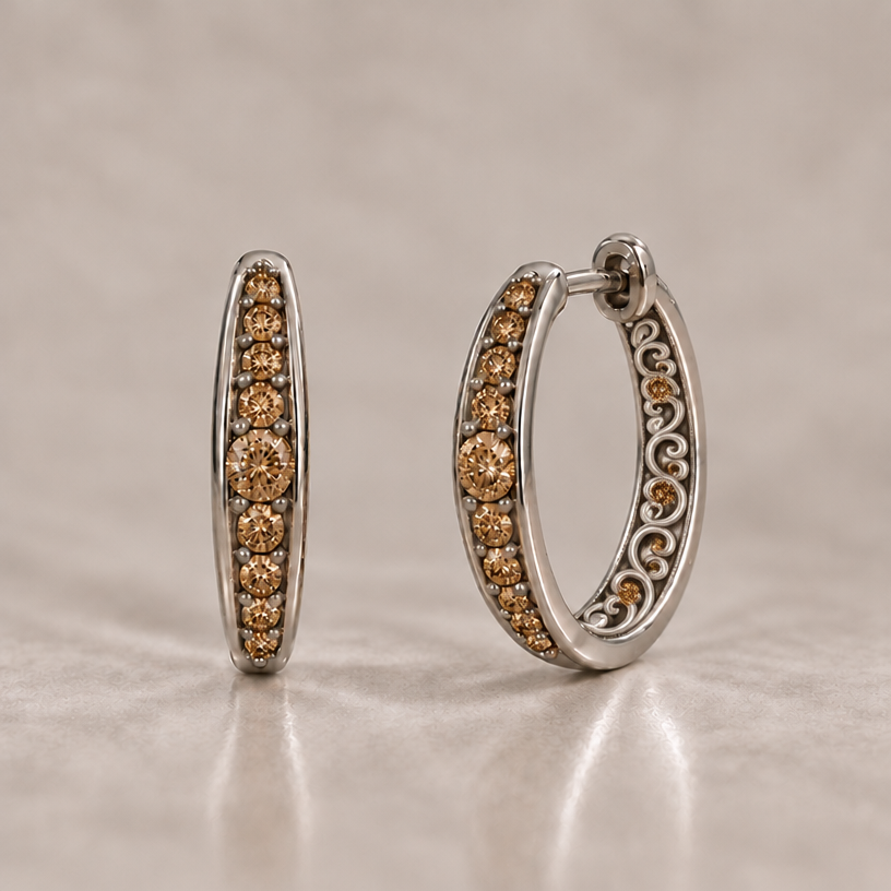 Make the number of the diamonds on the back 3 per earring 2 mm each
edit the attached jewelry design with these instructions: Make the number of the diamonds on the back 3 per earring 2 mm each. keep it photorealistic, just the design no text
