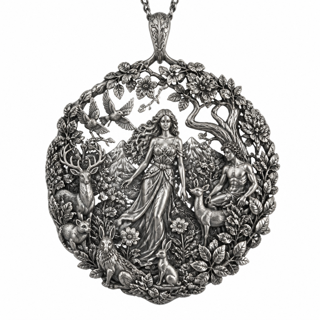 A nature women's pendant made of silver suitable for festival. An extraordinary excellent beautiful and delicate, super modern pendant with all the elements of nature, with all the animals, with all the plants and with all the flowers of the forest of the mountains, without stones, without background only the pendant, all the animals, plants, trees, flowers, women and men to be like statues.
photorealistic jewelry design, A nature women's pendant made of silver suitable for festival. An extraordinary excellent beautiful and delicate, super modern pendant with all the elements of nature, with all the animals, with all the plants and with all the flowers of the forest of the mountains, without stones, without background only the pendant, all the animals, plants, trees, flowers, women and men to be like statues., nature_inspired style, just the design no text