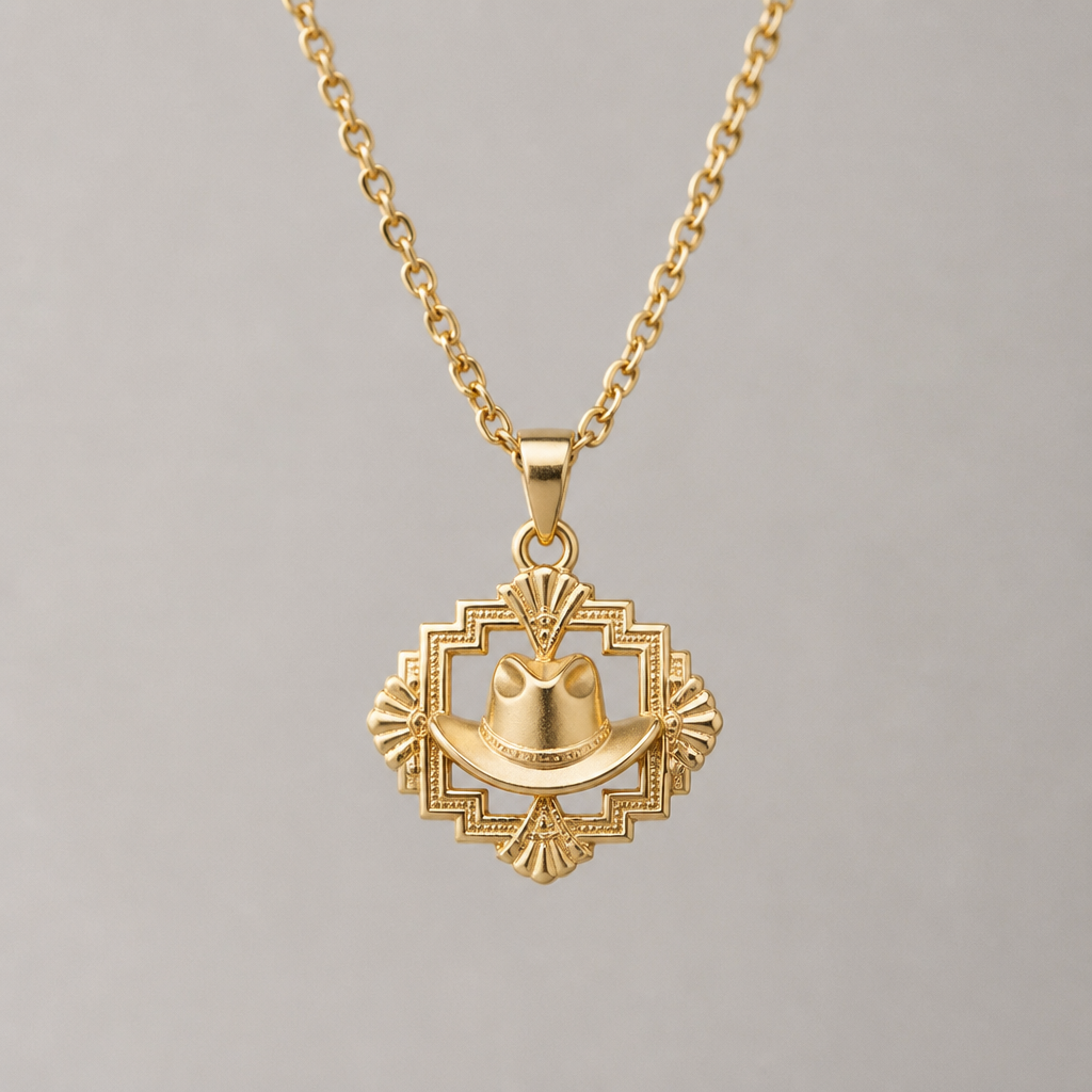 Urban cowboy in really small letters on a necklace with a cowboy hat
photorealistic jewelry design, Urban cowboy in really small letters on a necklace with a cowboy hat
, art_deco style, just the design no text