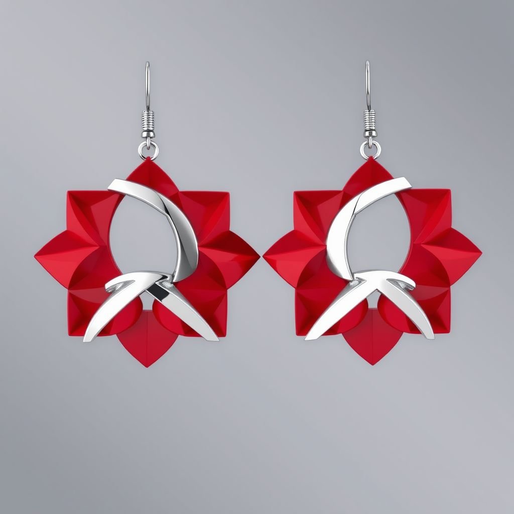 Red flower earrings with C letter