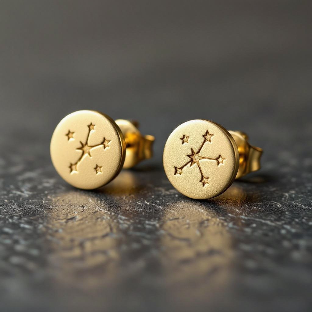 Небольшие золотые матовые серьги в виде созвездия