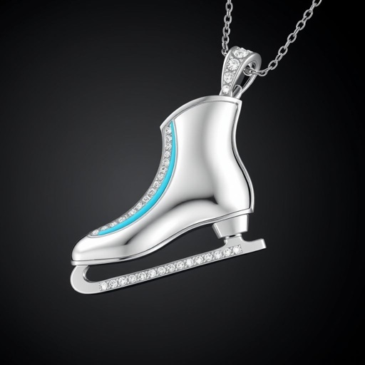 Silver Pendant shape one ice skate with turquoise stripe inside the low thin part blade