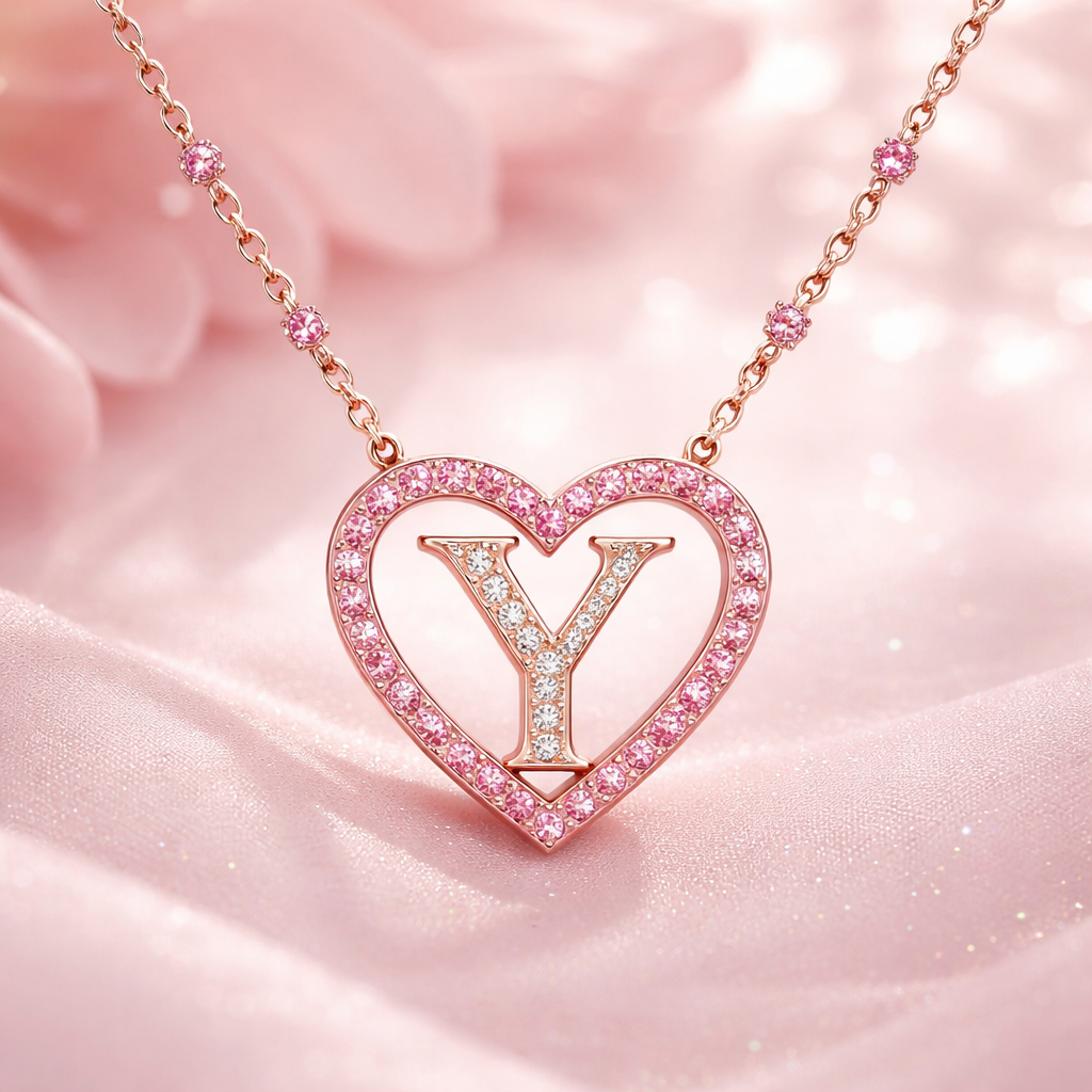 Y alphabet necklace inside pink hurt