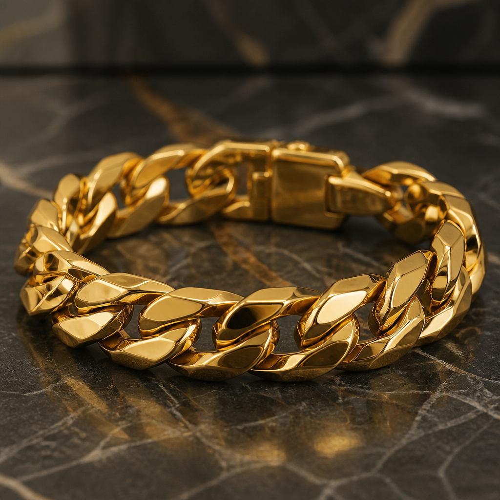A modern men's bracelet made of gold suitable for party. Like a heavy and full shine
photorealistic jewelry design, A modern men's bracelet made of gold suitable for party. Like a heavy and full shine, modern style, just the design no text