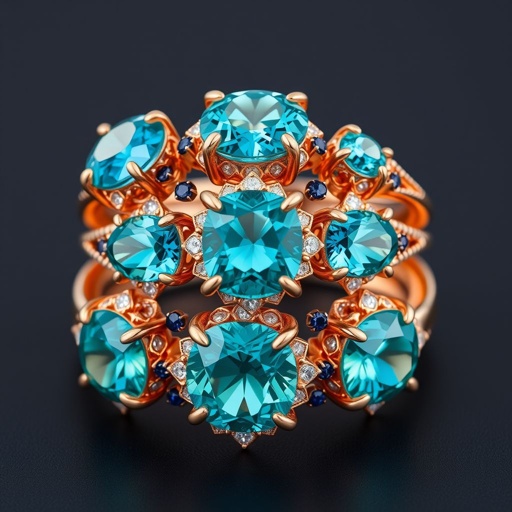 15 carat blue and green Nanette cut Padparadscha and Feng Shui sapphire gemstones and Fl lF clarity multi ring