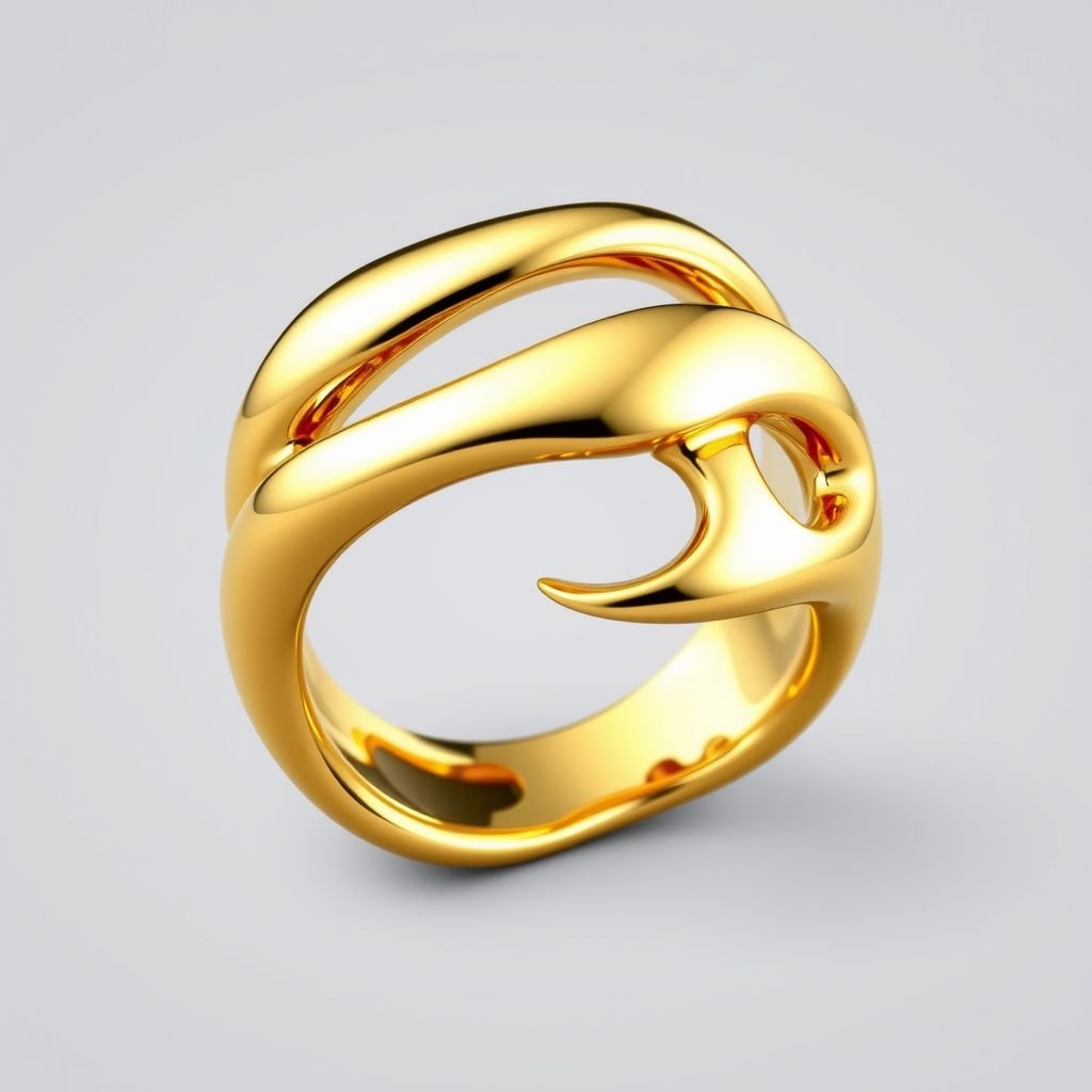 Elegant gold weird shaped ring with gold from inside and shows briefly from the outside