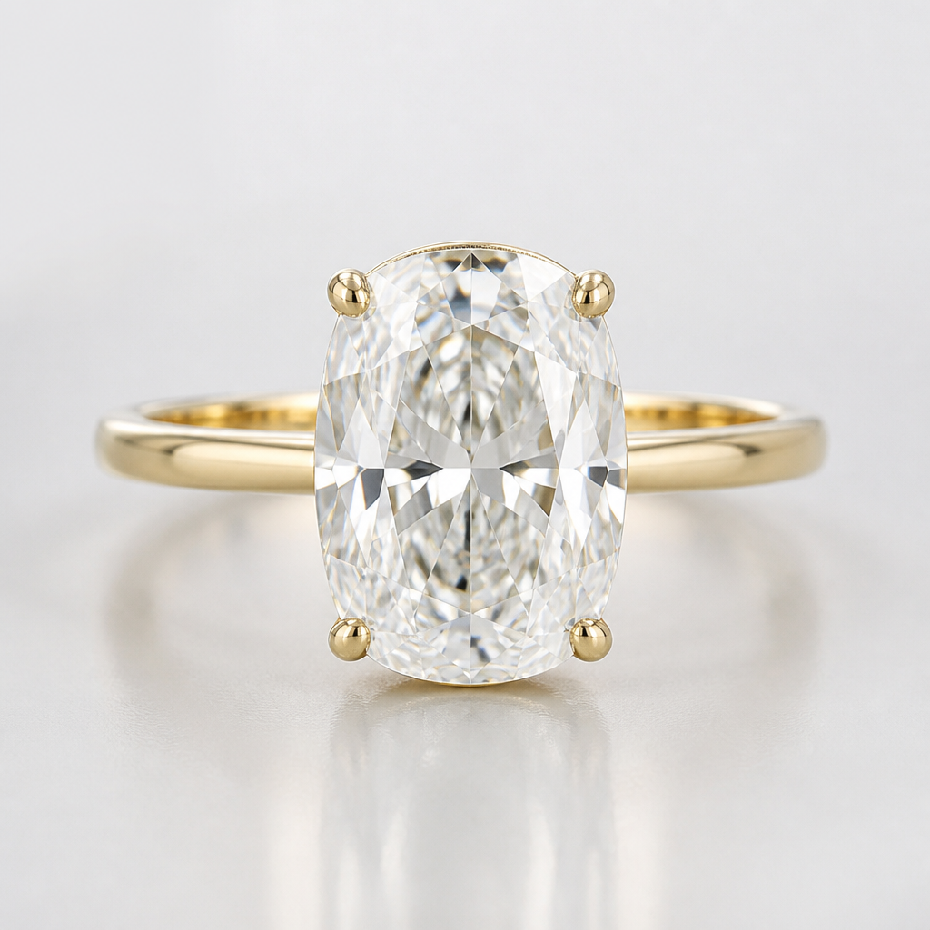 Solitaire Elongated cushion cut 3.5 ct set 18 bellow gold and hidden halo
photorealistic jewelry design, Solitaire Elongated cushion cut 3.5 ct set 18 bellow gold and hidden halo , minimalist style, just the design no text