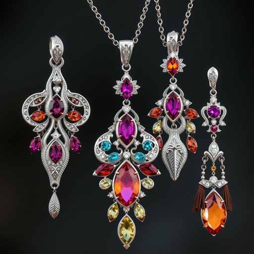 Boho sterling silver jewelry set with gorgeous gems and diamonds.