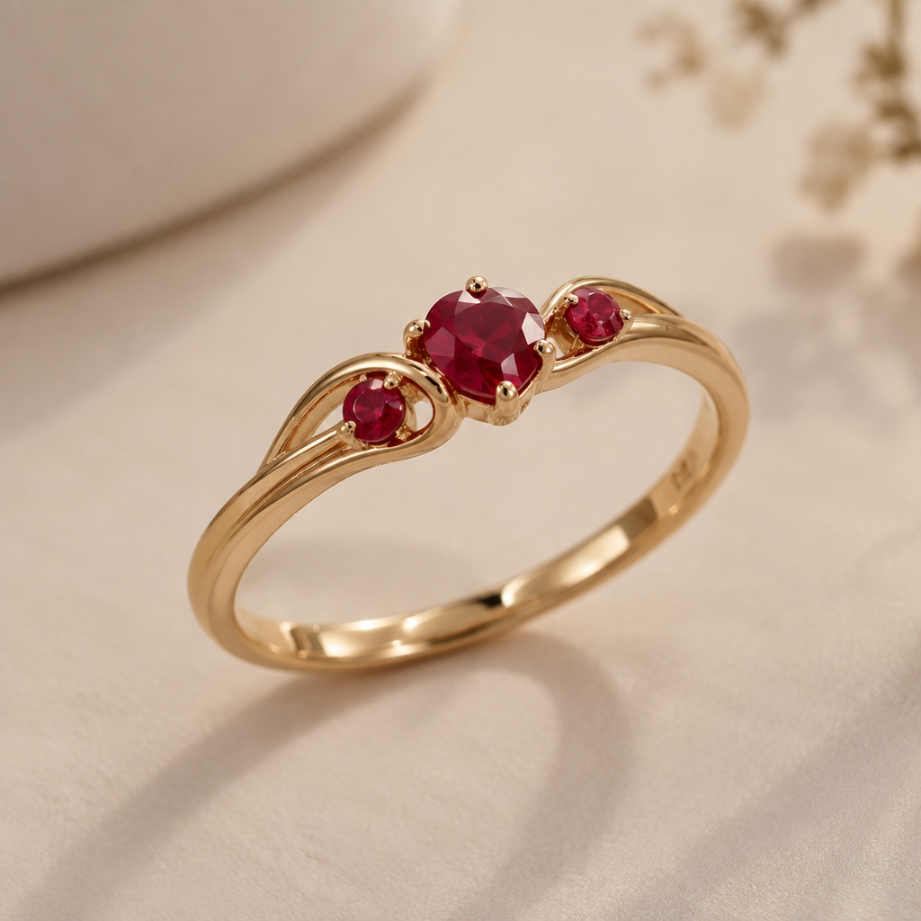 A minimalist women's ring made of gold with ruby stones suitable for anniversary. Vorrei un gioiello che celebrasse le ricorrenze quotidiane, quale l'amore verso se stessi ed altri ma al tempo stesso con un evento speciale da celebrare.
photorealistic jewelry design, A minimalist women's ring made of gold with ruby stones suitable for anniversary. Vorrei un gioiello che celebrasse le ricorrenze quotidiane, quale l'amore verso se stessi ed altri ma al tempo stesso con un evento speciale da celebrare., minimalist style, just the design no text