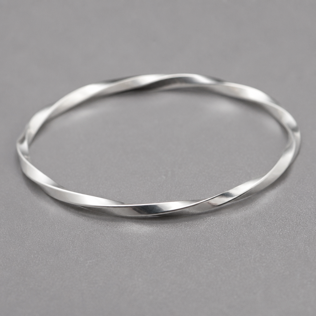 A women's bracelet made of silver, minimalist, simple and delicate, clean lines. a 3mm square wire alittle bit twisted bracelet
photorealistic jewelry design, A women's bracelet made of silver, minimalist, simple and delicate, clean lines. a 3mm square wire alittle bit twisted bracelet, modern style, just the design no text