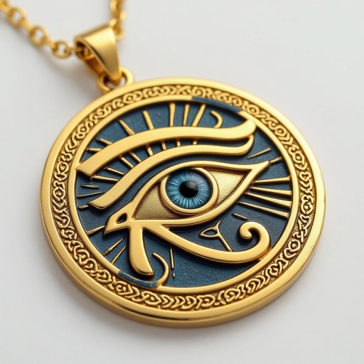 Золотой матовый медальон в форме египетского глаза тора 